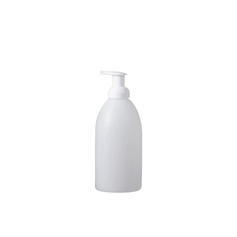 ขวดปั๊มพลาสติกสีขาวทรงกระบอกสูง ฐานมน พร้อมหัวปั๊มสีขาว ทรงเพรียวเรียบ เหมาะสำหรับแชมพู เจลอาบน้ำ หรือโลชั่น